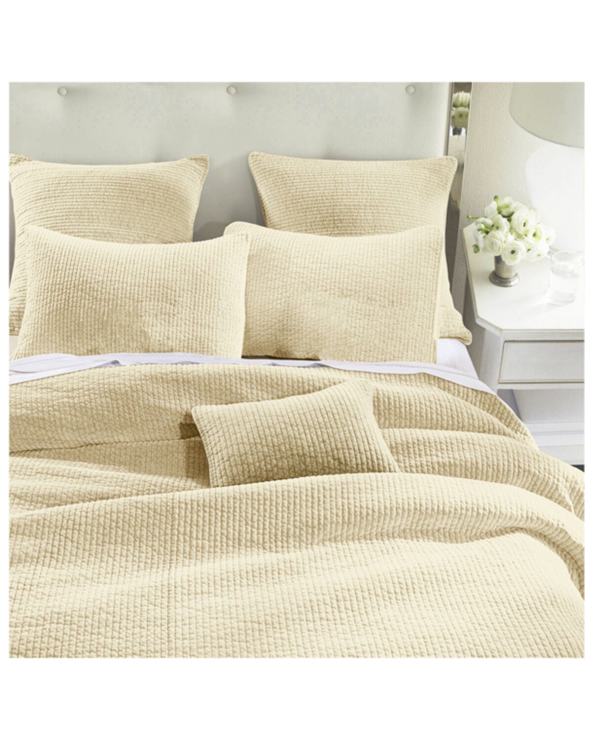 HiEnd Accents Light Tan Stonewashed Cotton & Velvet 3-Piece Full/Queen Quilt Set, Tan, hi-res