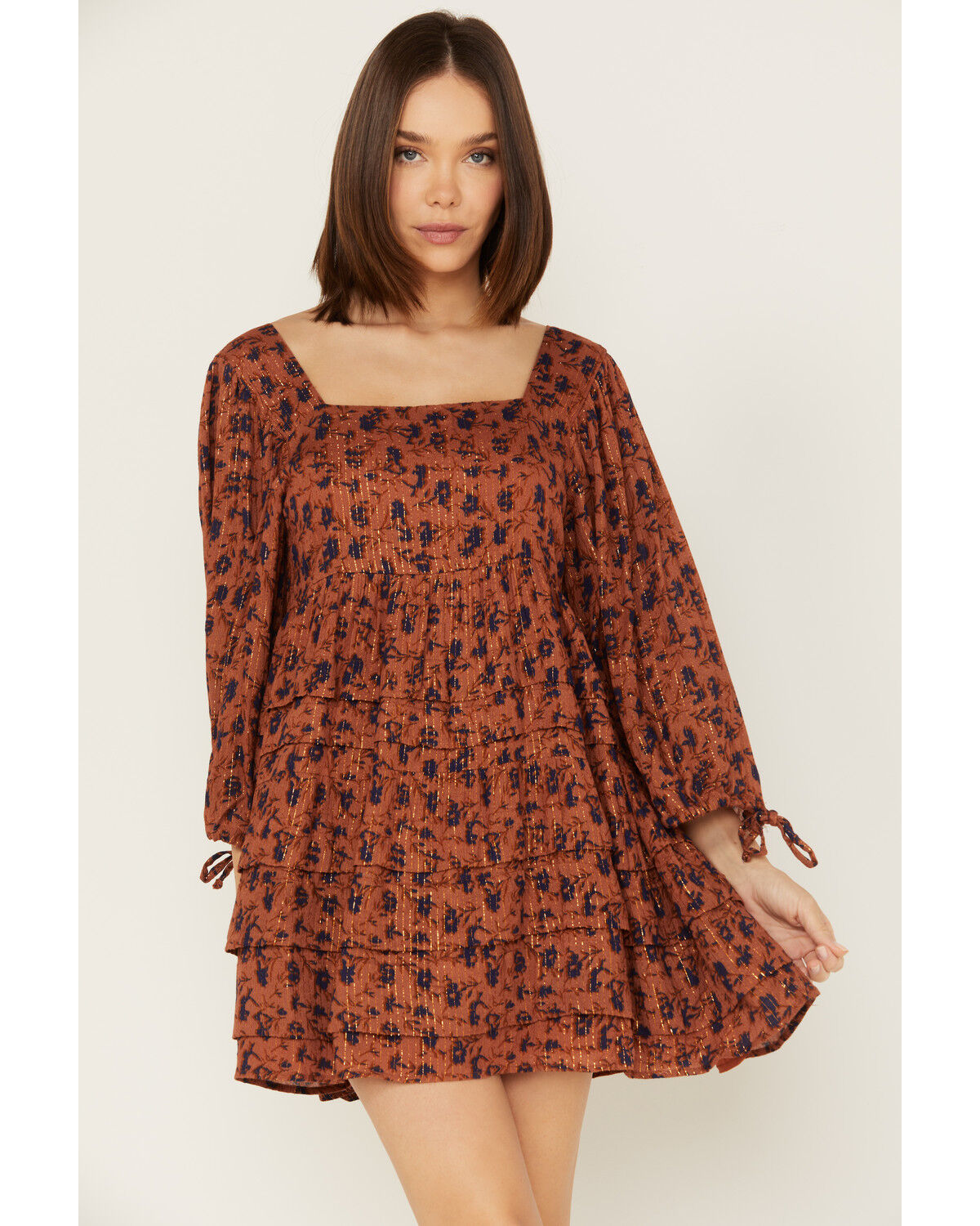 Image #1 - Jen's Pirate Booty Women's Floral Print Wildflower Iza Mini Dress, Rust Copper, hi-res