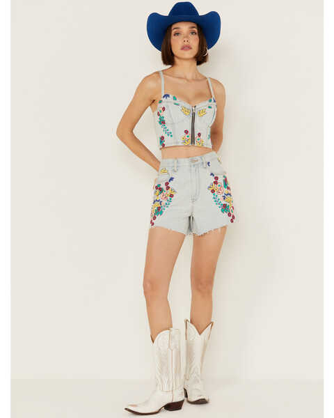 Image #1 - Blank NYC Women's Light Wash High Rise Floral Embroidered Denim Shorts , Light Wash, hi-res