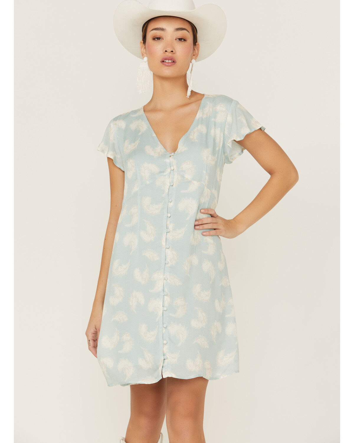 Image #4 - Stetson Women's Feather Print Button-Front Mini Dress, , hi-res