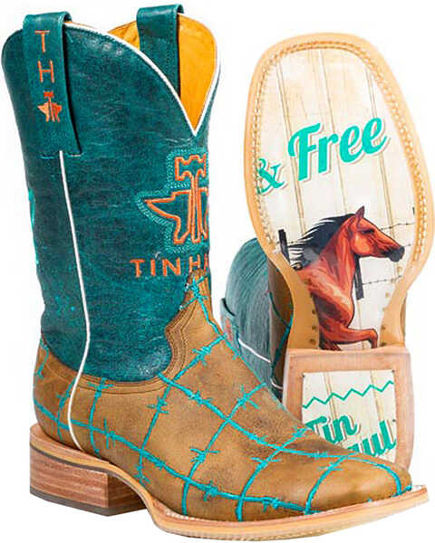 Tin Haul Women's Wild and Free Western Boots - Broad Square Toe, Tan, hi-res