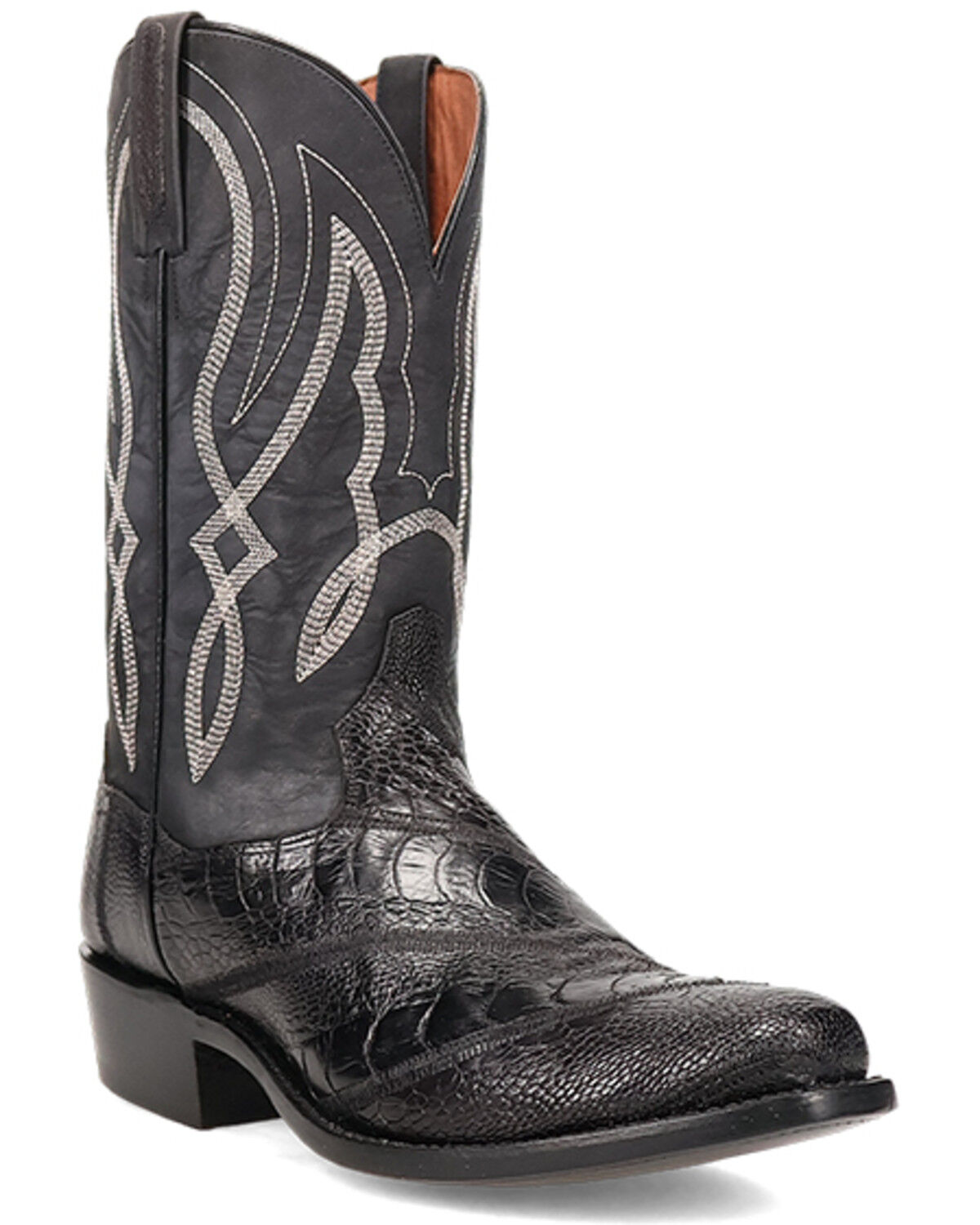 Image #1 - Dan Post Men's Exotic Ostrich Leg Western Boots - Square Toe, Black, hi-res