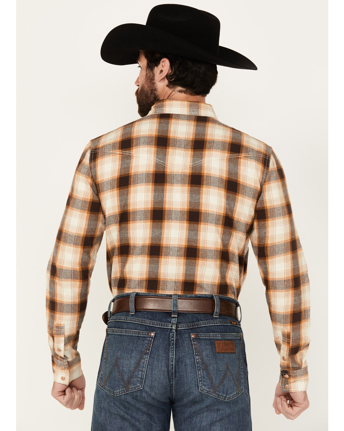 Image #4 - Blue Ranchwear Galveston Plaid Print Long Sleeve Snap Western Shirt, Dark Brown, hi-res