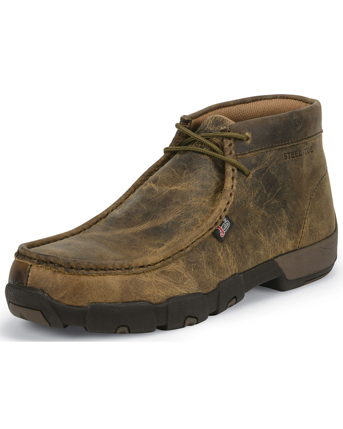 Image #2 - Justin Men's Cappie Electrical Hazard Driving Mocs - Steel Toe, Brown, hi-res