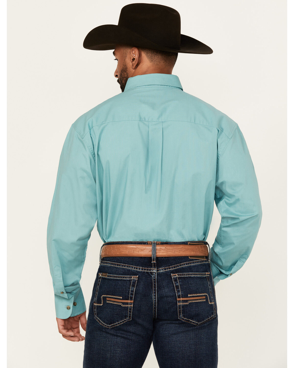 Image #4 - George Strait by Wrangler Men's Solid Long Sleeve Button-Down Stretch Western Shirt, Turquoise, hi-res
