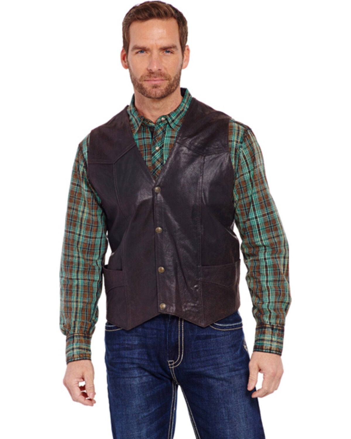 Cripple Creek Men's Antique Leather Vest, Chocolate, hi-res