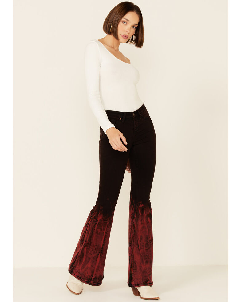 Shyanne Women's Tie-Dye Flare Leg Jeans, Red, hi-res