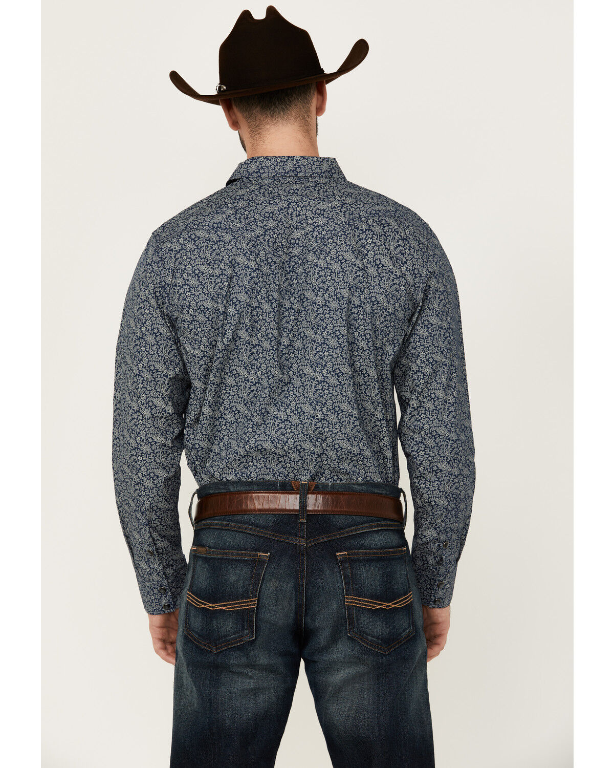 Image #4 - Cody James Men's Grande Floral Print Long Sleeve Pearl Snap Western Shirt, Navy, hi-res