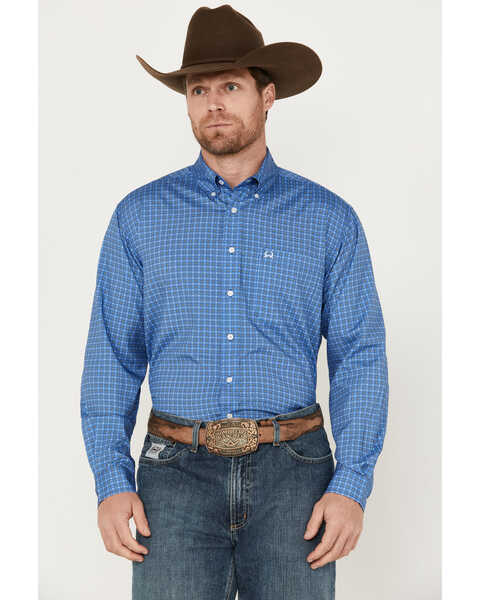 Cinch Men's ARENAFLEX Geo Print Long Sleeve Button Down Western Shirt, Royal Blue, hi-res