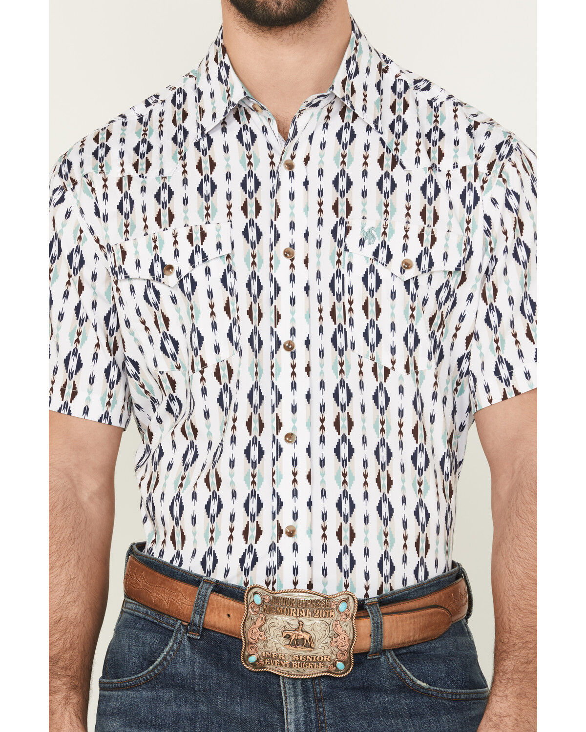 Image #3 - Rodeo Clothing Men's Southwestern Print Short Sleeve Snap Western Shirt, White, hi-res