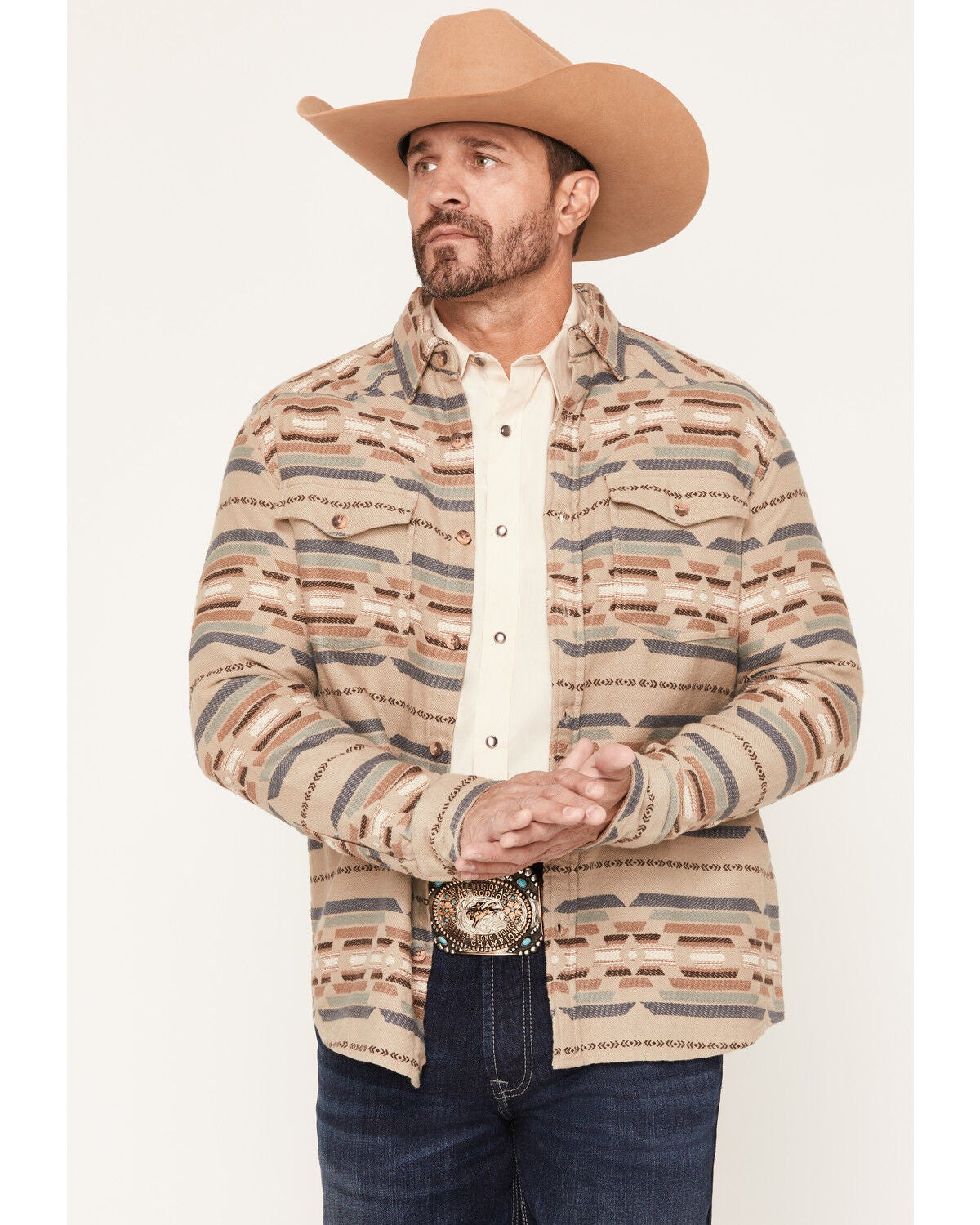 Image #1 - Dakota Grizzly Men's Harrison Jacquard Long Sleeve Button-Down Flannel Shirt, Sand, hi-res