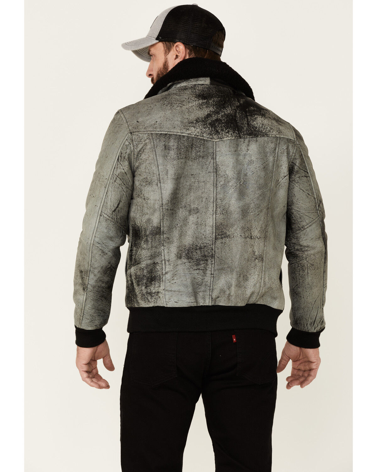 Image #4 - Understated Leather Men's Spirit Distressed Cowhide Zip-Front Leather Bomber Jacket, Distressed Black, hi-res