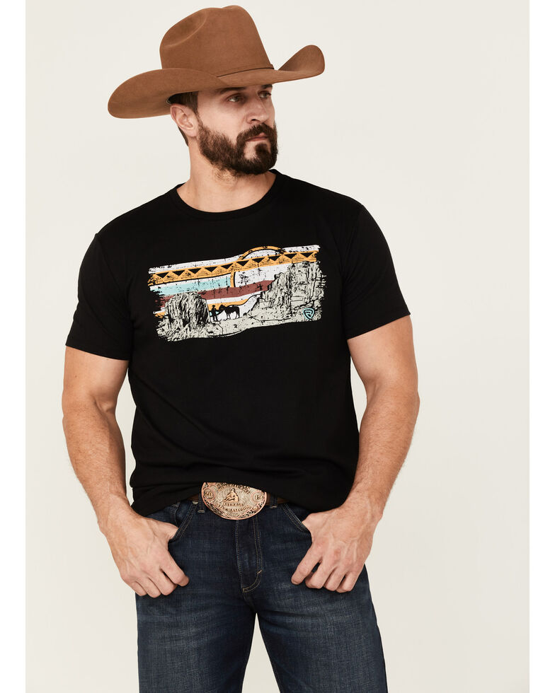 Rock & Roll Denim Men's Western Scene Graphic Short Sleeve Black T-Shirt, Black, hi-res