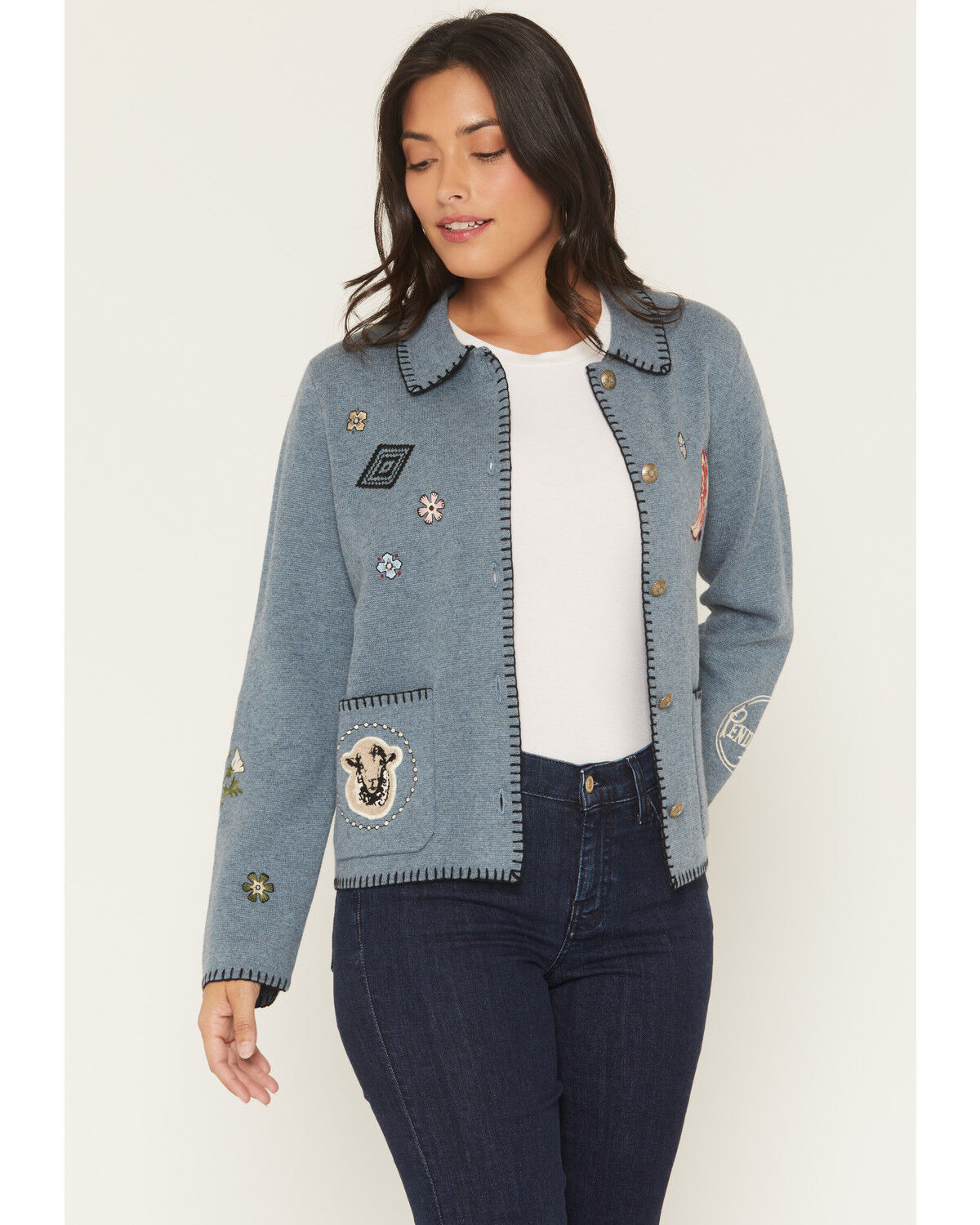 Image #1 - Pendleton Women's Souvenir Patch Button-Down Cardigan, Blue, hi-res