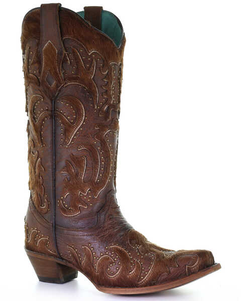 Image #1 - Corral Women's Brown Fur Western Boots - Snip Toe, , hi-res