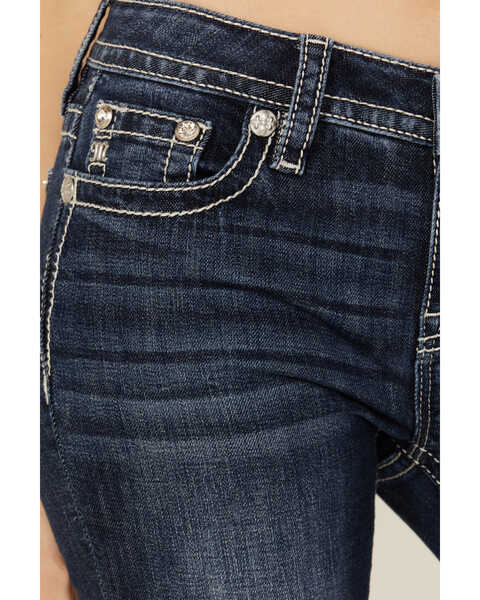 Image #4 - Miss Me Women's Dark Wash Mid Rise Patchwork Pocket Bootcut Stretch Denim Jeans, Dark Wash, hi-res