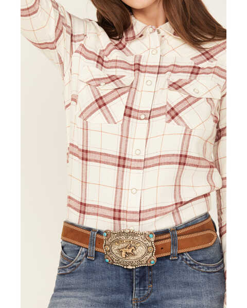 Image #3 - Shyanne Women's Willow Long Sleeve Snap Western Flannel Shirt , Cream, hi-res