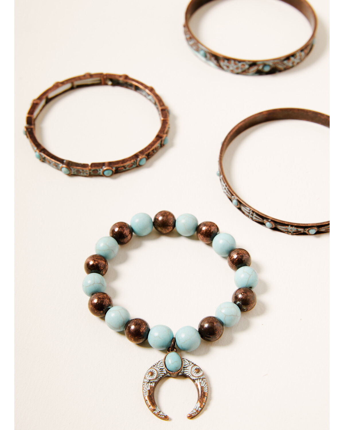 Image #1 - Shyanne Women's Crescent Bronze 4pc Stretch Bracelet Set, Rust Copper, hi-res