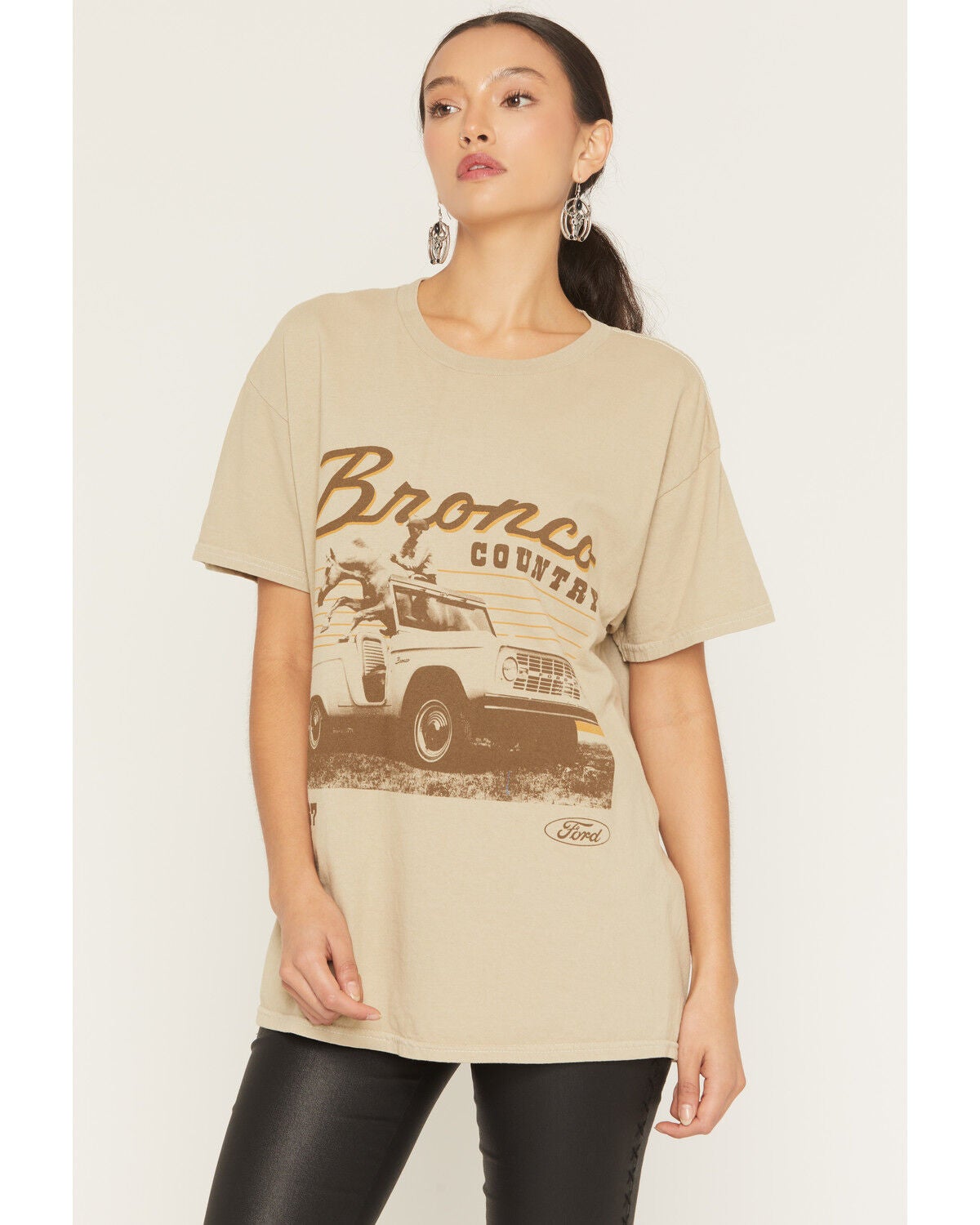 Image #1 - Merch Traffic Women's Bronco Country Short Sleeve Graphic Tee, Tan, hi-res
