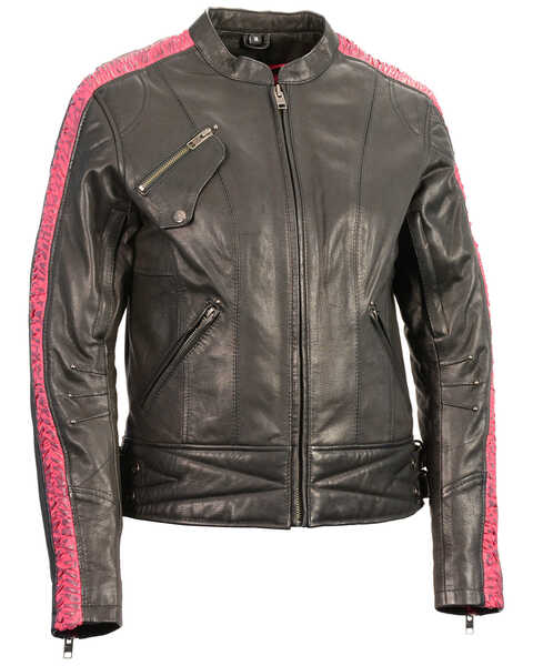 Image #1 - Milwaukee Leather Women's Crinkle Arm Lightweight Racer Leather Jacket - 3X, Pink/black, hi-res