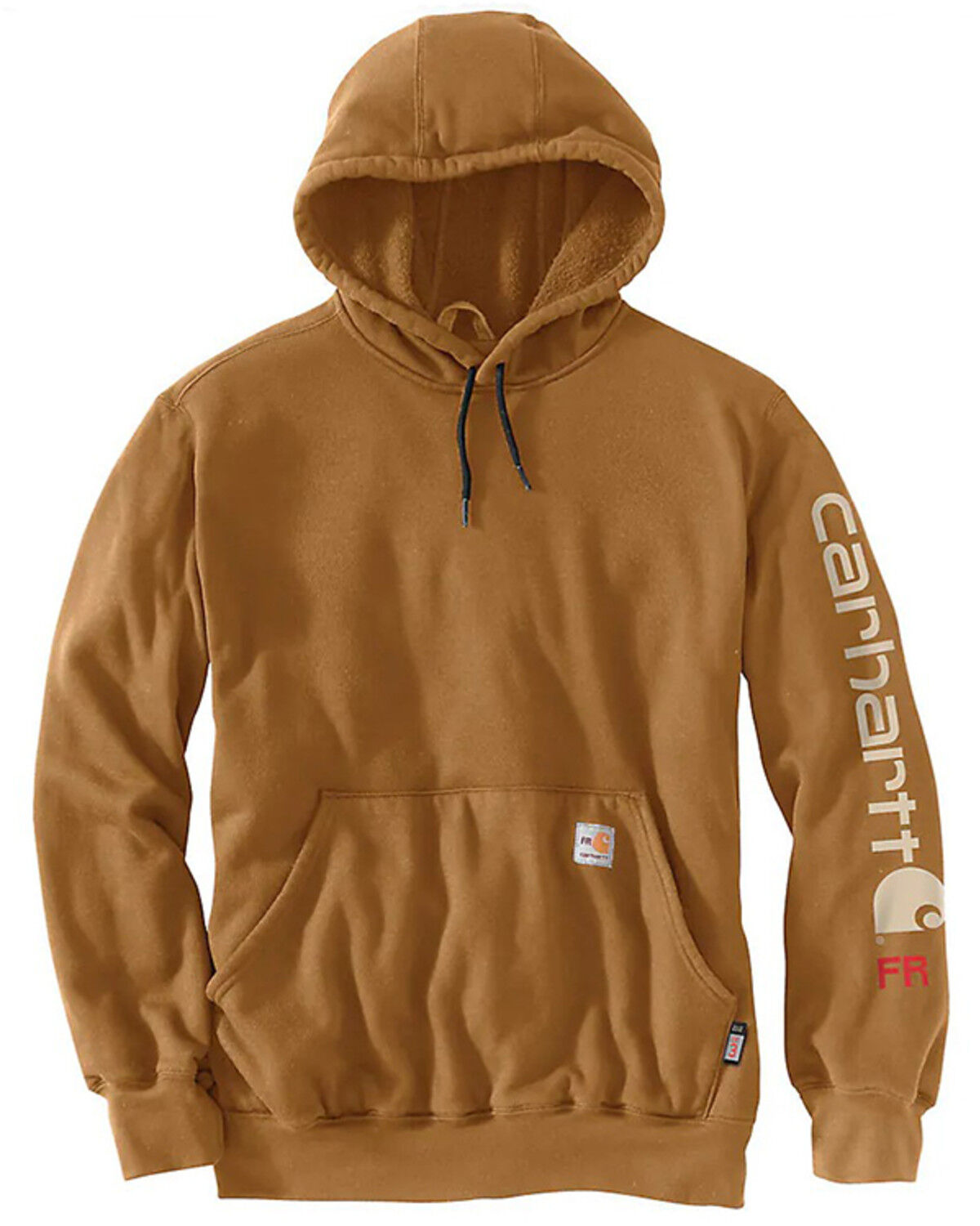 Image #1 - Carhartt Men's FR Force® Loose Fit Midweight Hooded Logo Graphic Hooded Sweatshirt, Brown, hi-res