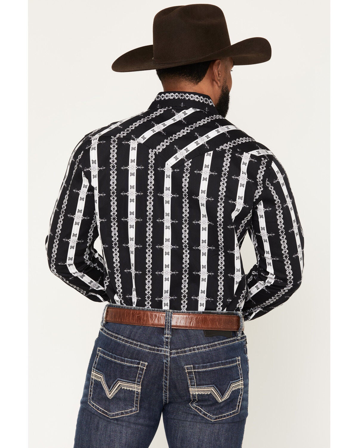 Image #4 - Rock & Roll Denim Men's Southwestern Striped Long Sleeve Snap Stretch Western Shirt, Black, hi-res