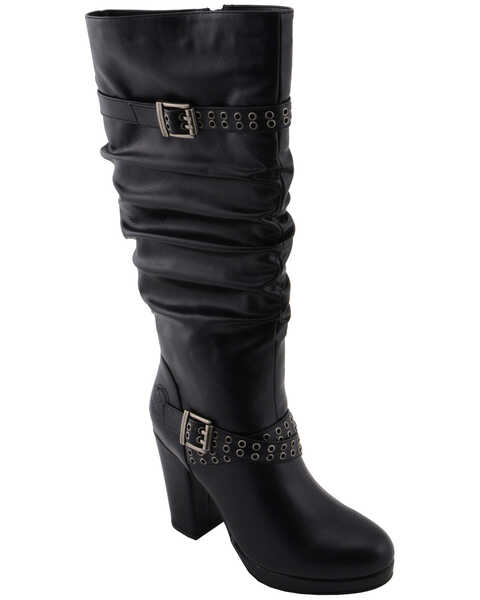 Image #1 - Milwaukee Leather Women's Slouch Platform Boots - Round Toe, Black, hi-res