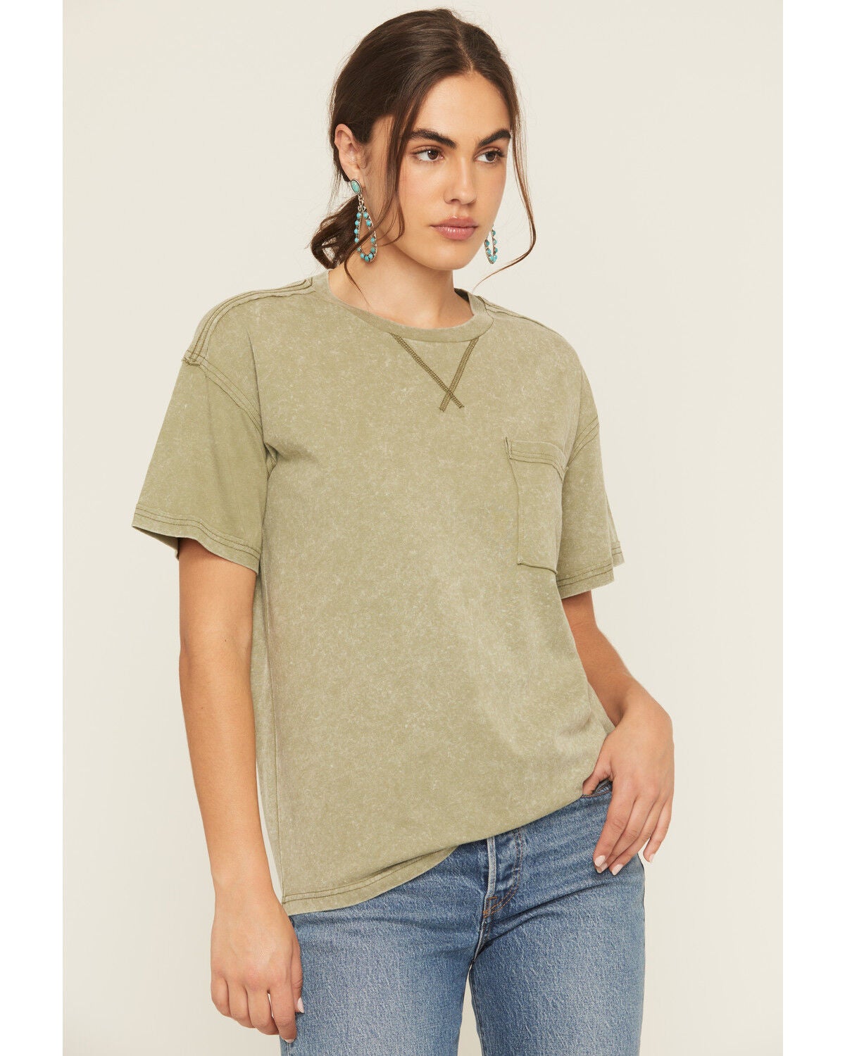 Cleo & Wolf Women's Boyfriend Short Sleeve Pocket Tee, Moss Green, hi-res