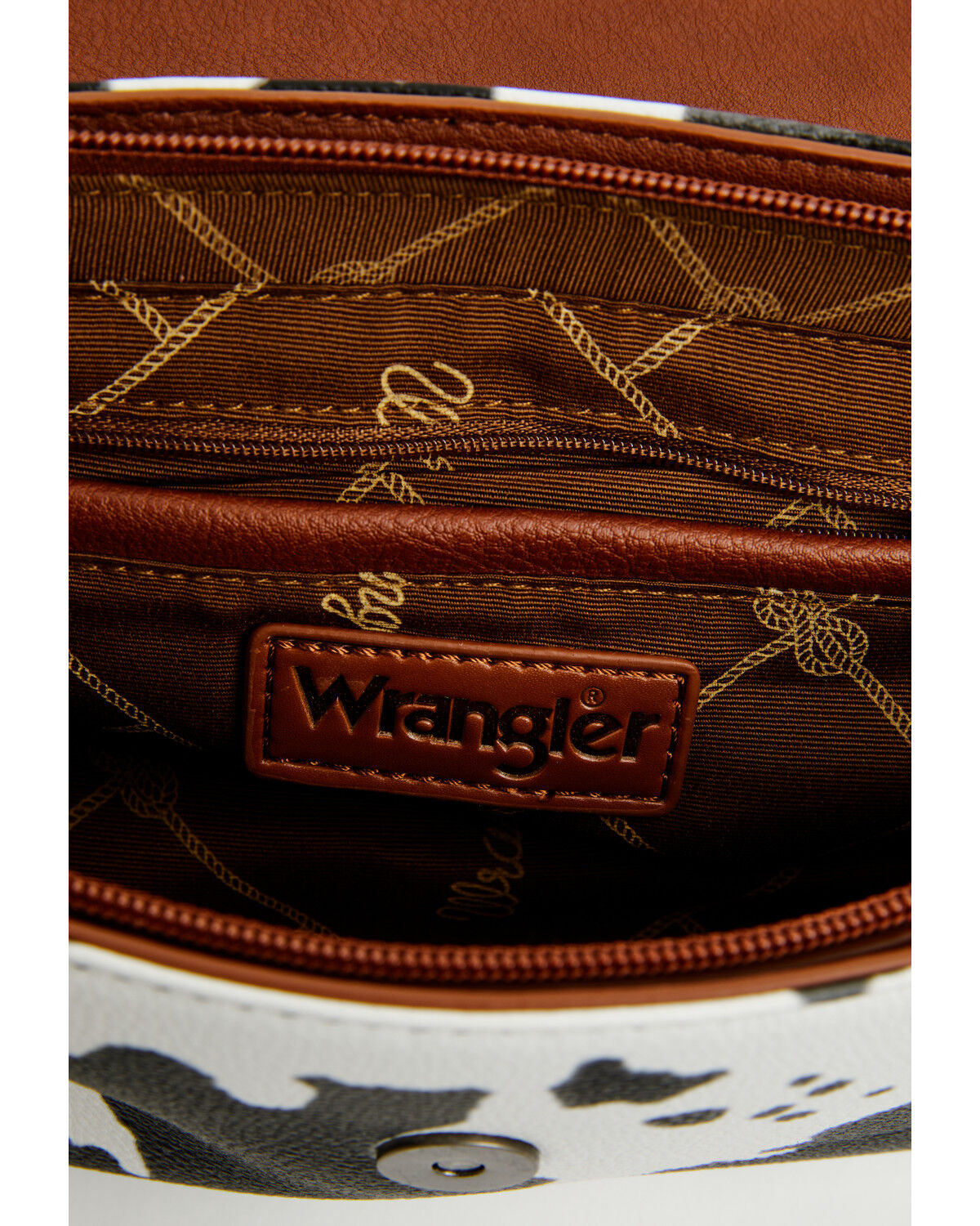 Image #4 - Wrangler Women's Boot Barn Exclusive Daisy Cow Print Flap Shoulder Bag, Brown, hi-res