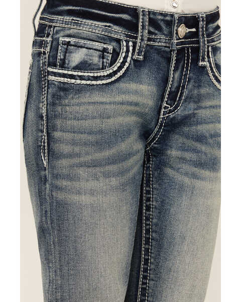 Grace in LA Girls' Medium Wash Mid Rise Sequins Embroidered Pocket Bootcut Jeans, Medium Wash, hi-res