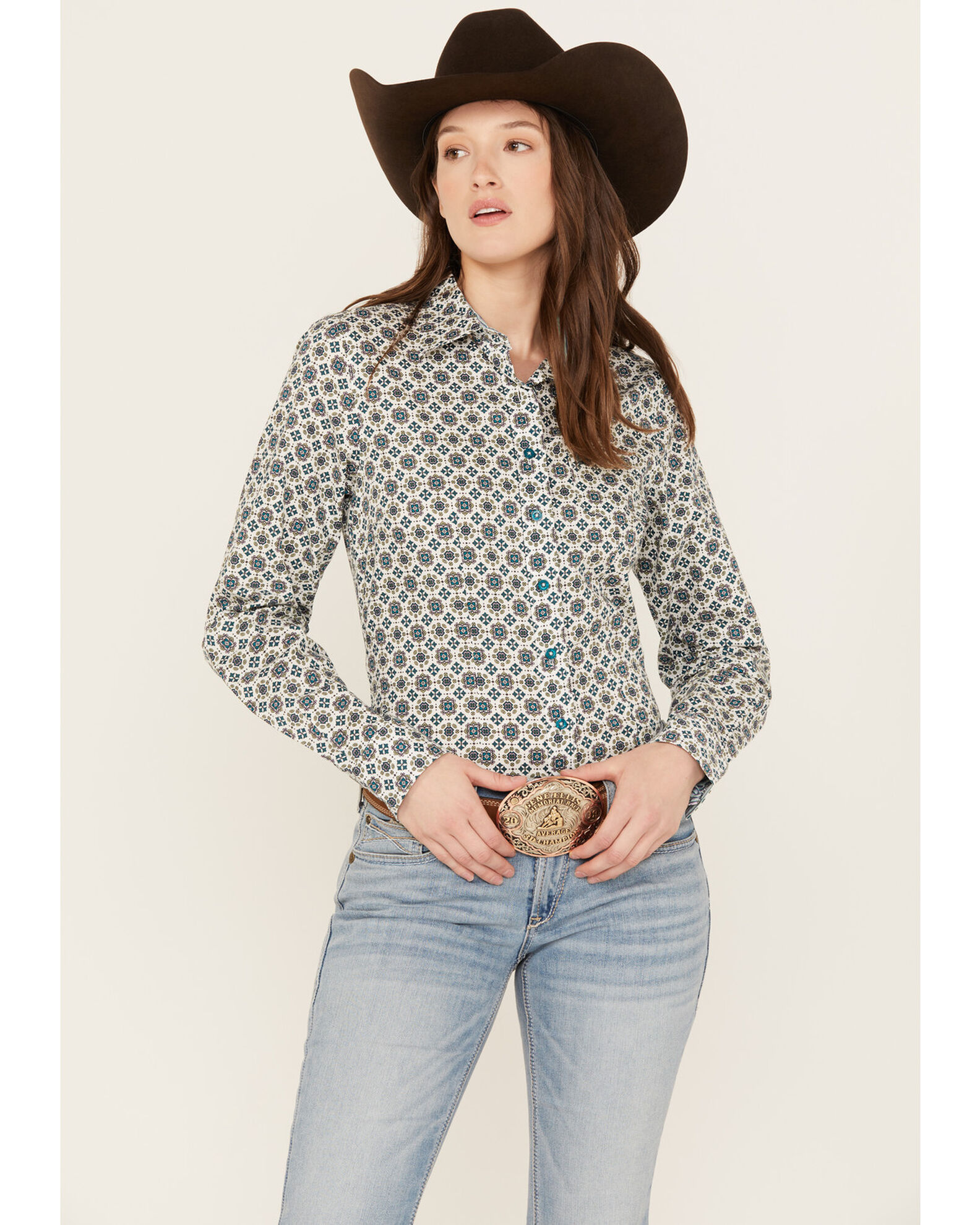 Cinch Women s Geo Print Long Sleeve Button Down Western Shirt Sheplers
