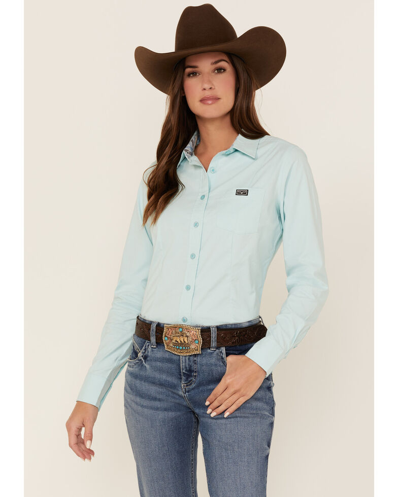 Kimes Ranch Women's Linville Long Sleeve Western Button-Down Shirt, Turquoise, hi-res