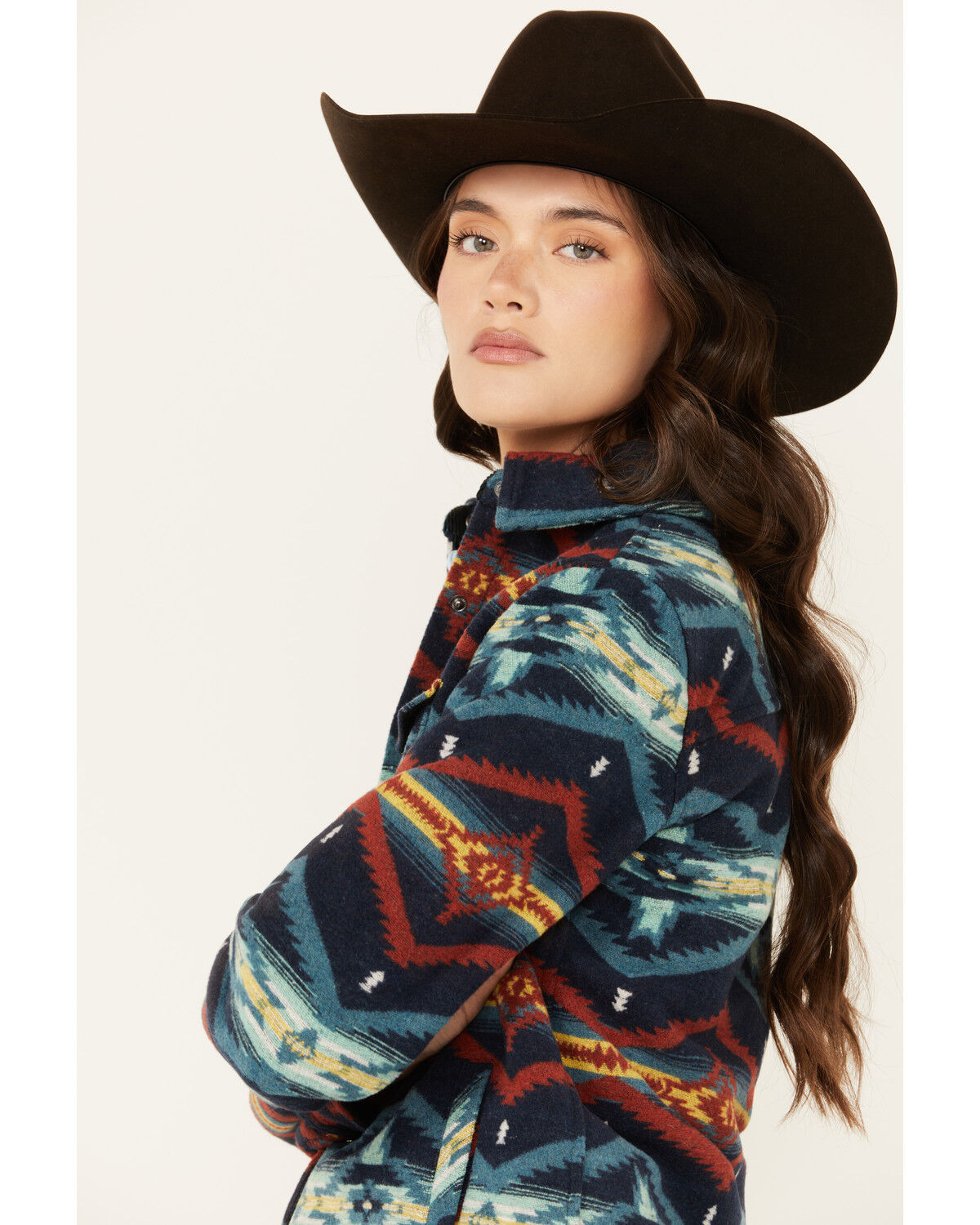 Image #2 - Panhandle Women's Southwestern Print Wool Jacket, Navy, hi-res