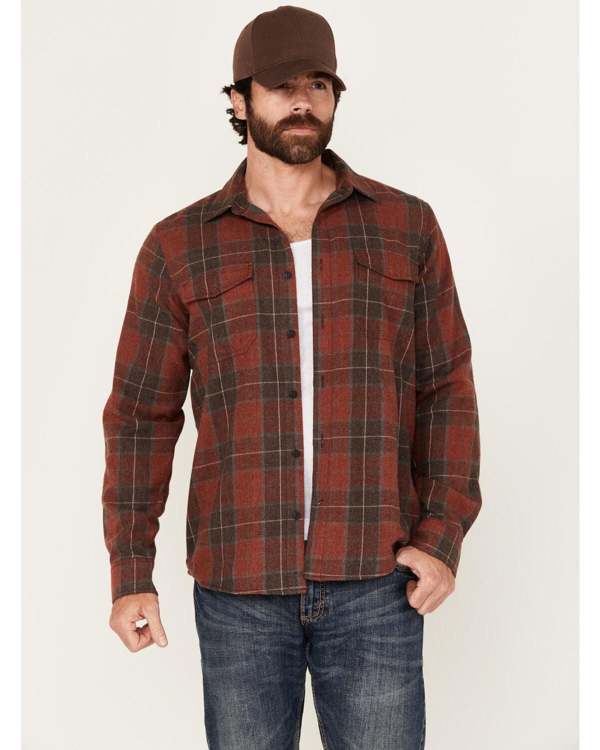 Brothers and Sons Men's Bronson Plaid Print Long Sleeve Button-Down Flannel Shirt, Wine, hi-res