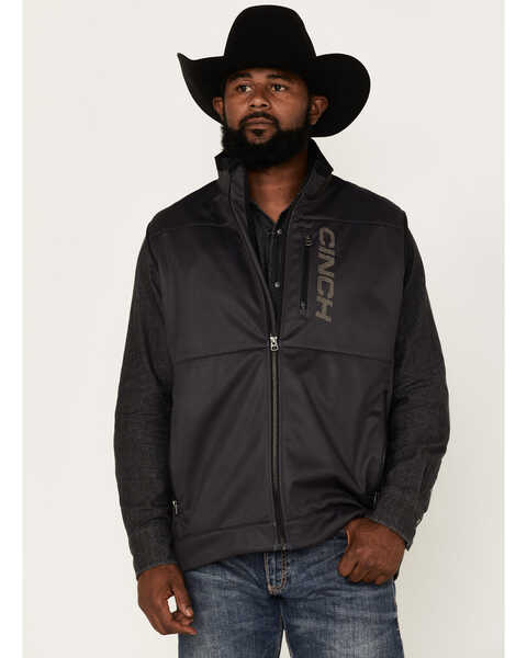 Cinch Men's Solid Windproof Zip-Front Softshell Vest , Black, hi-res
