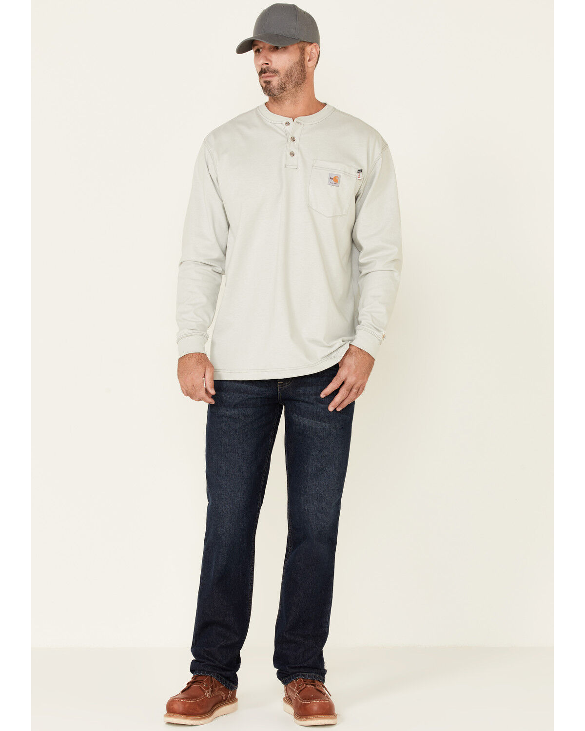 Image #2 - Carhartt Men's FR Henley Long Sleeve Work Shirt, Lt Grey, hi-res