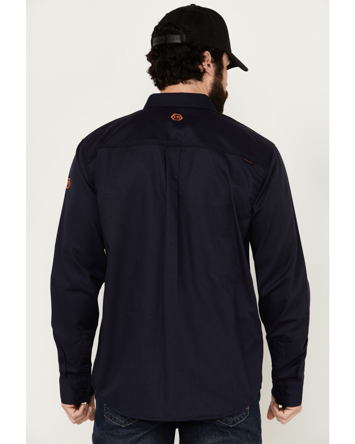 Image #4 - Hawx Men's FR Woven Long Sleeve Button-Down Work Shirt, Navy, hi-res