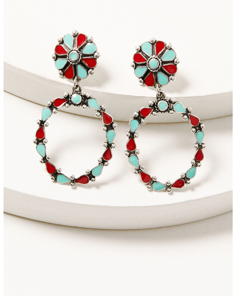 Shyanne Women's Turquoise & Red Beaded Chandelier Earrings, Silver, hi-res
