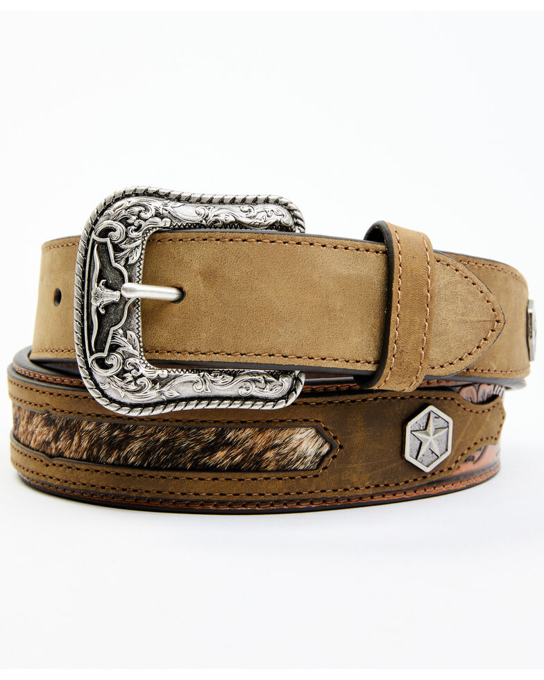 Cody James Men's Texas Star Concho Belt, Brown, hi-res