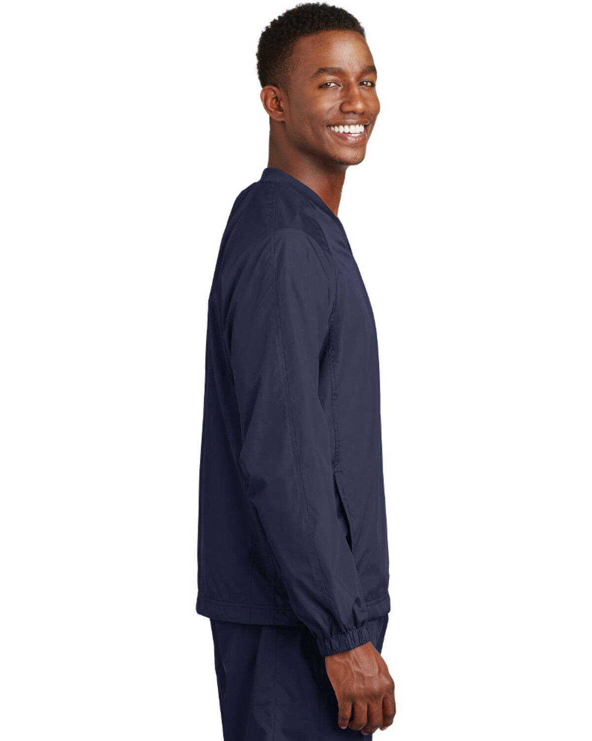 Image #3 - Sport-Tek Men's V-Neck Raglan Wind Work Shirt Jacket, Navy, hi-res
