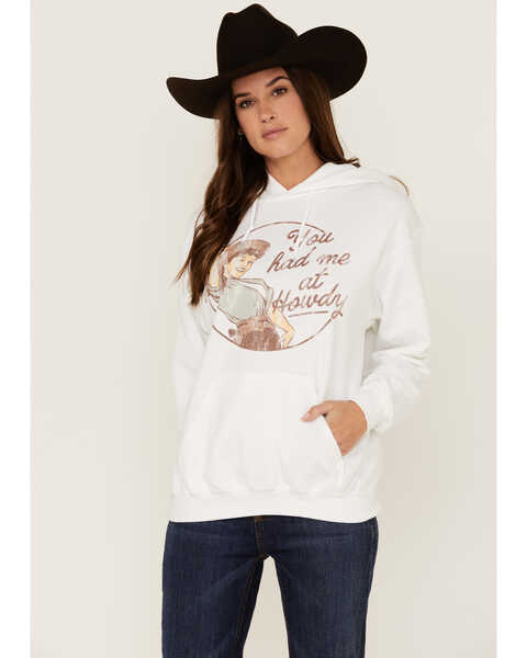Image #1 - Goodie Two Sleeves Women's You Had Me At Howdy White Graphic Hoodie, White, hi-res