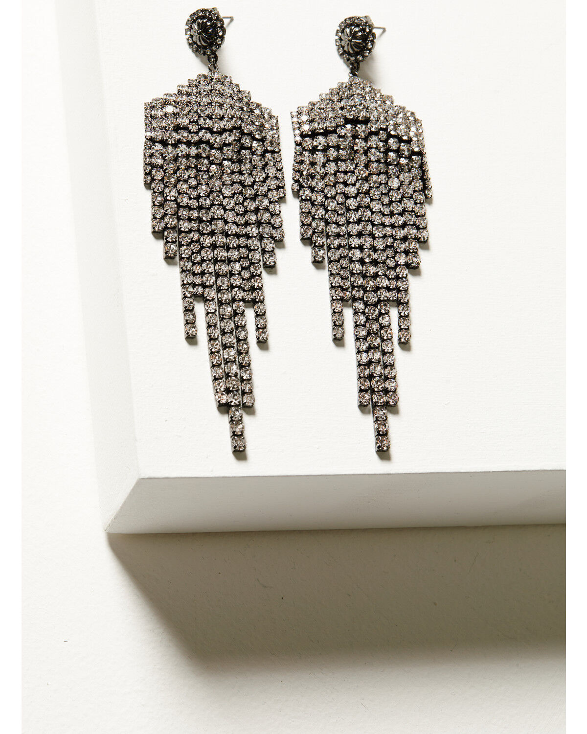 Image #1 - Wonderwest Women's Gem Fringe Earrings, Pewter, hi-res