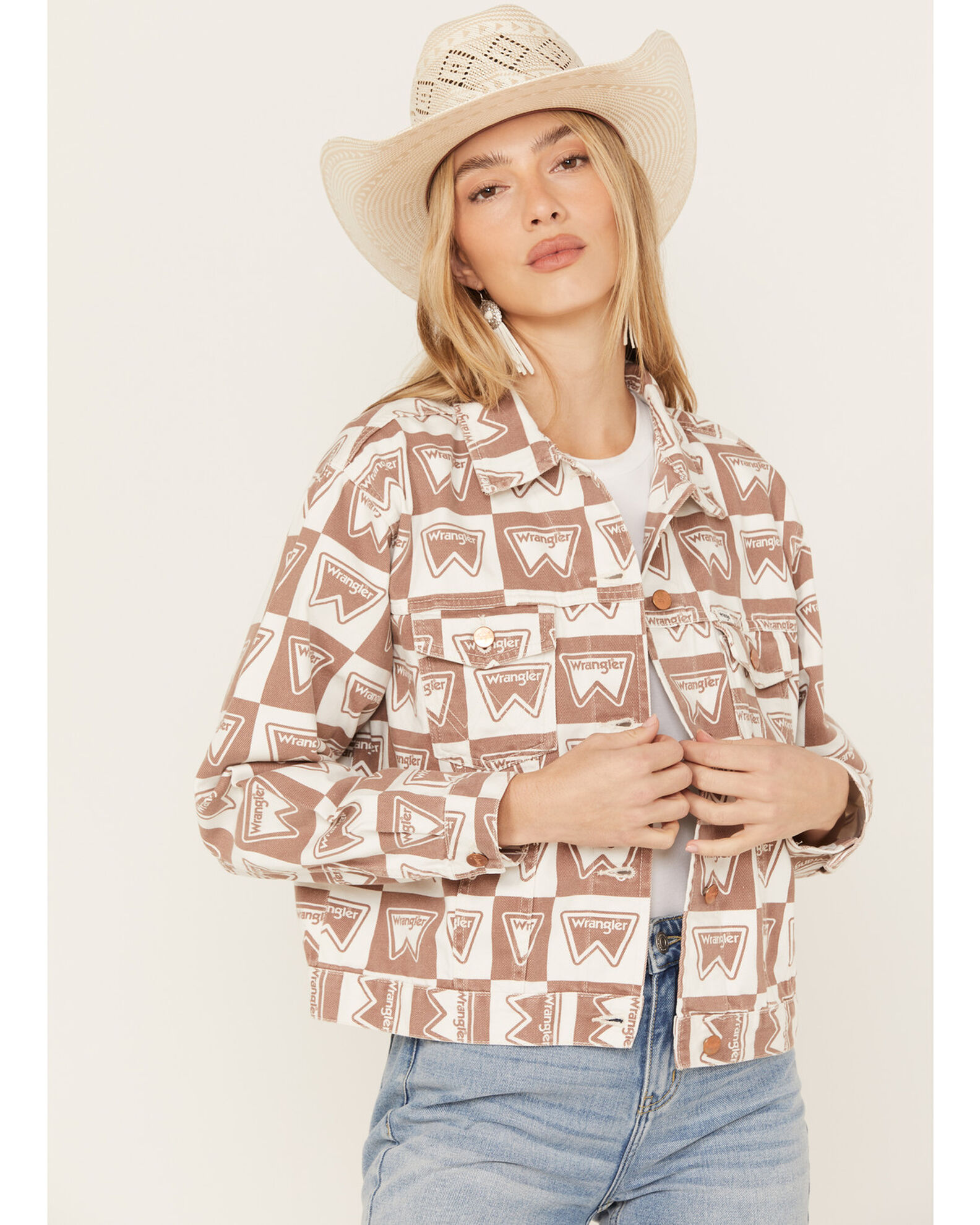 Image #2 - Wrangler Women's Heritage Signature Print Cut Off Jacket, Brown, hi-res