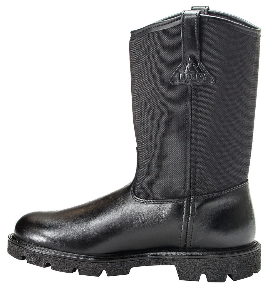 Rocky Pull On Wellington Boots - Round Toe, Black, hi-res