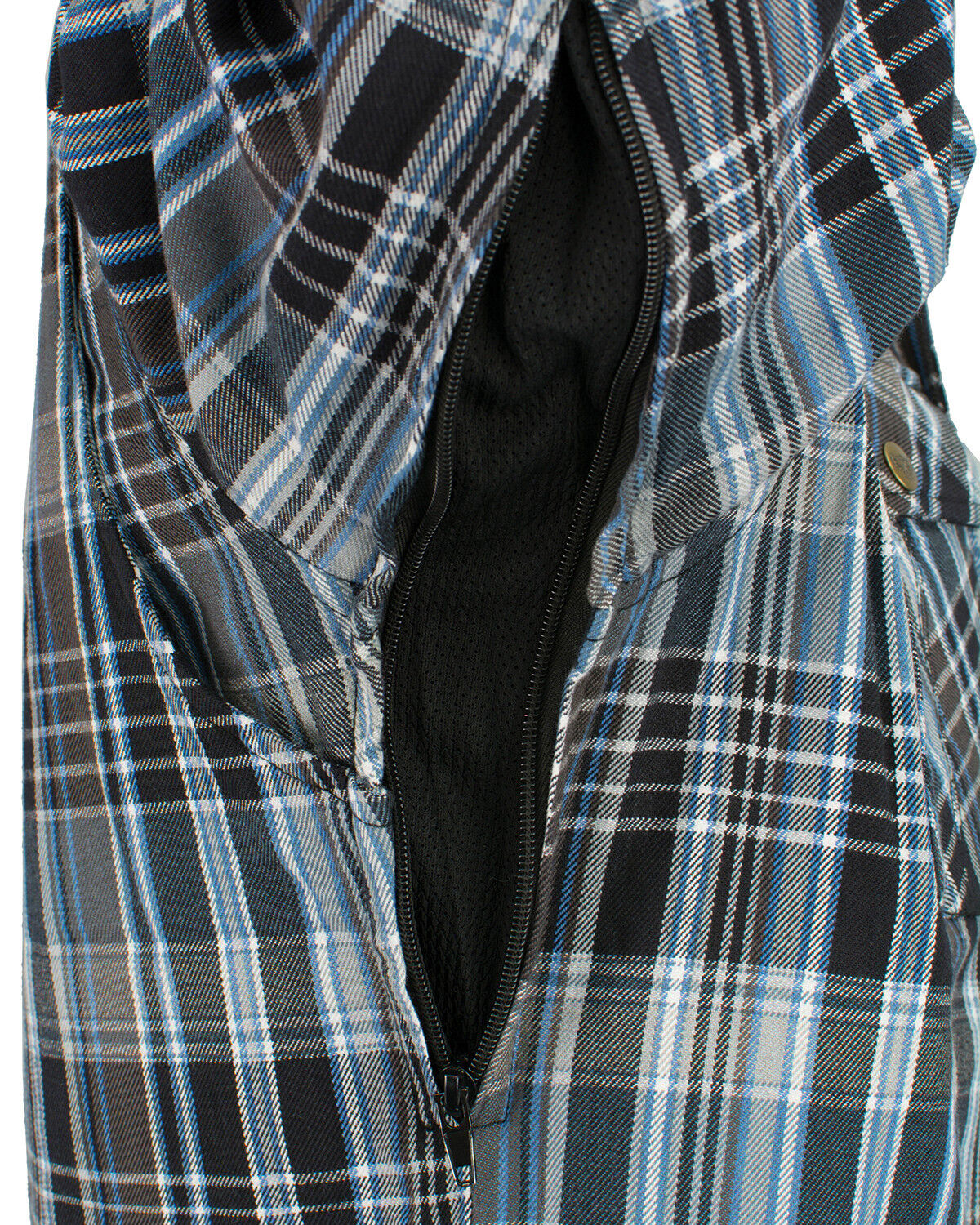 Image #4 - Milwaukee Performance Men's Aramid Reinforced Flannel Biker Shirt, Black/blue, hi-res