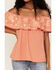 Panhandle Women's Embroidered Flounce Off Shoulder Top, Orange, hi-res