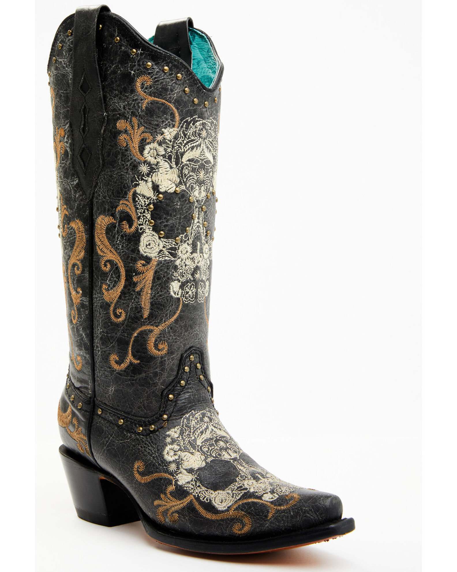 Corral Women s Floral Skull Embroidery Studs Western Boots