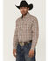 Image #1 - Cody James Men's Bradford Plaid Print Long Sleeve Snap Western Shirt, Burgundy, hi-res