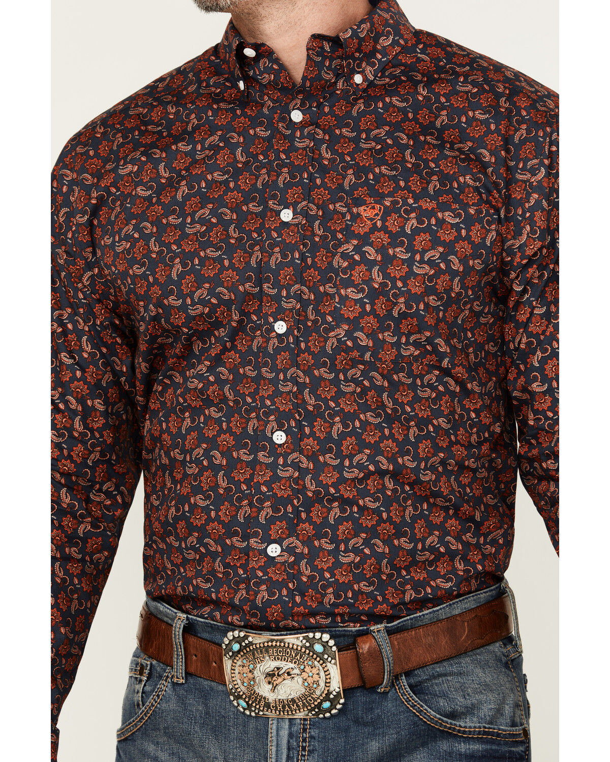 Image #3 - Ariat Men's Wrinkle Free Iman Paisley Print Long Sleeve Button-Down Western Shirt - Big, Navy, hi-res