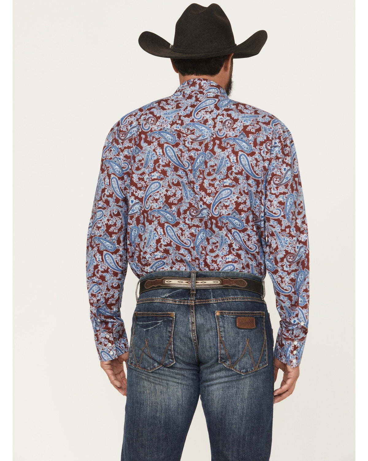 Image #4 - Roper Men's Paisley Print Long Sleeve Snap Western Shirt, Wine, hi-res